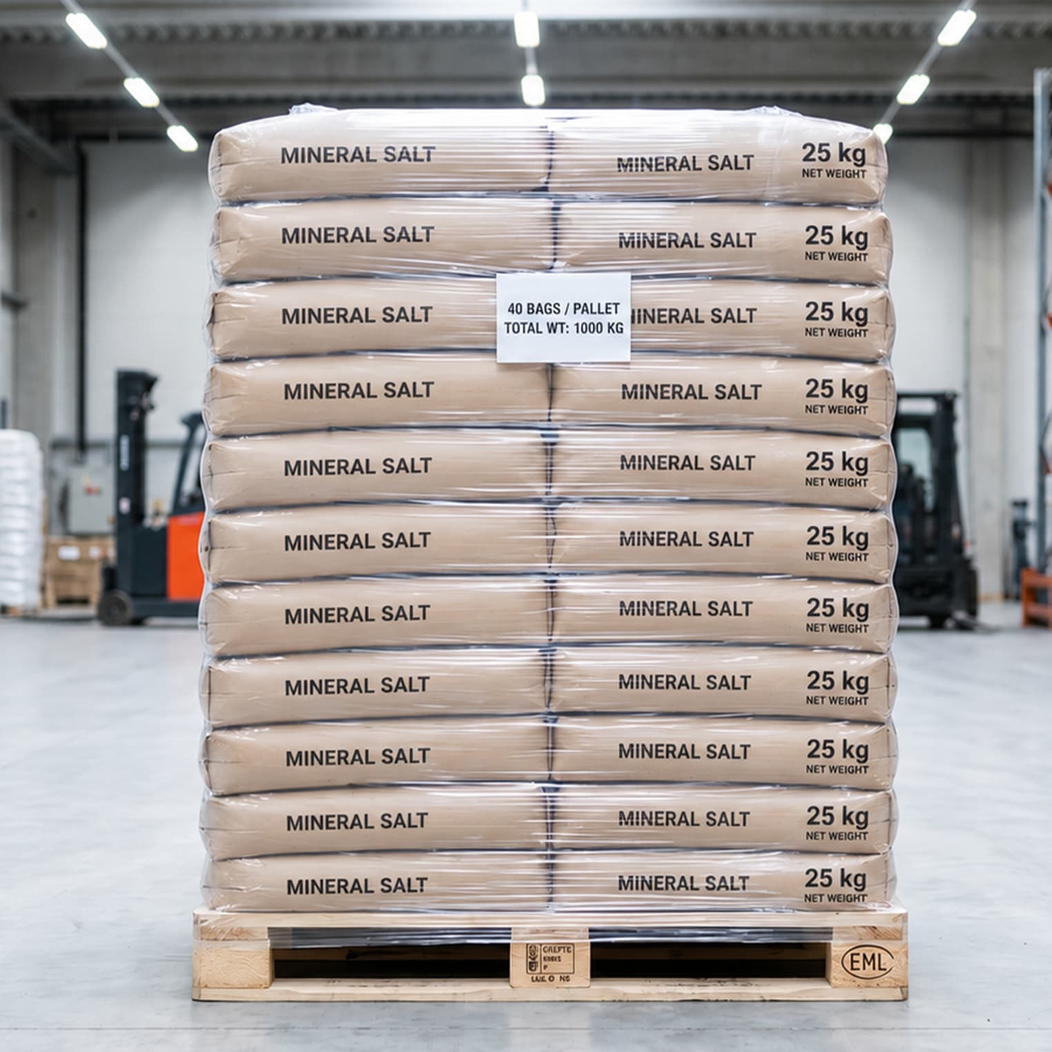 25kg standard salt bags on pallet